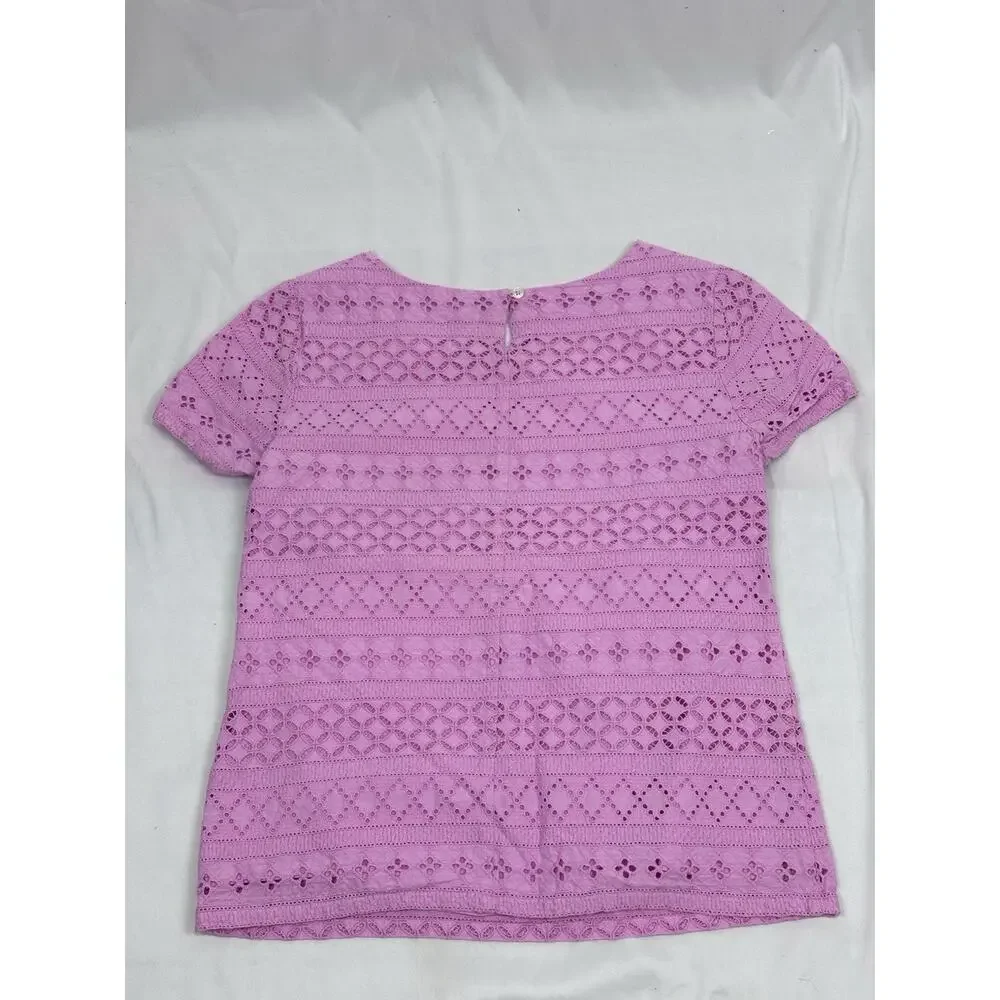 J.Crew Pink Eyelet Lace Short Sleeve Round Neck Cotton Boxy Fit Top Blouse Sz 2